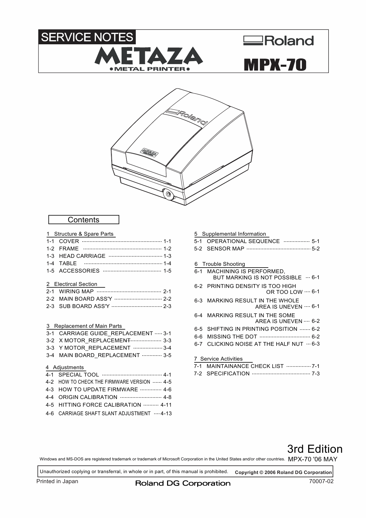 Roland METAZA MPX 70 Service Notes Manual-1